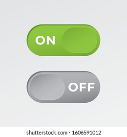 On And Off Toggle Switch Oval Debossed Buttons With Lettering Modern Devices User Interface Mockup Or Template - Green And Grey On White Background - Vector Gradient Graphic  Design