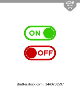 On and Off toggle switch. Slider type button icon  flat style vector