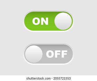 On and Off toggle switch. Slider buttons. Buttons Toggle for user interface. Button mockup for modern devices. Vector illustration.