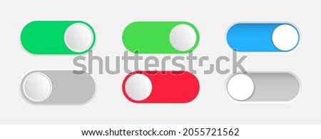 On and Off toggle switches. Collection of slider buttons. Buttons Toggle for user interface. Button mockup for modern devices. Vector illustration.