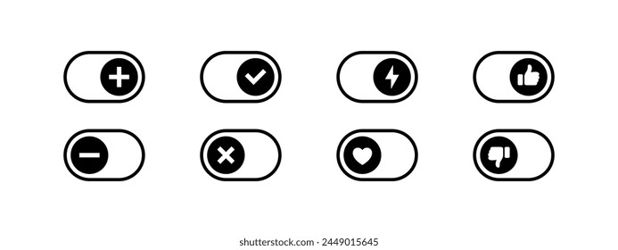 On and Off toggle switches with different icons. Vector icons