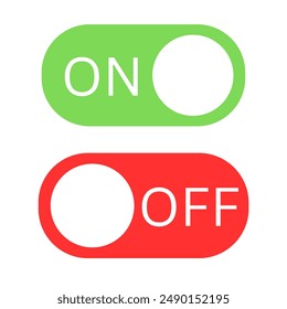 On and Off UI vector icons with green themed on button and Off button with red Theme with white background. this can be used for online applications, web applications, for apps and more.