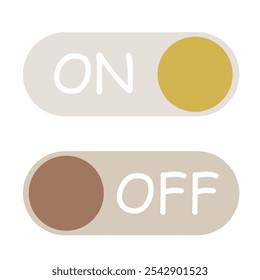 ON and OFF vector buttons in trendy Earth tones color. Toggle button icons.