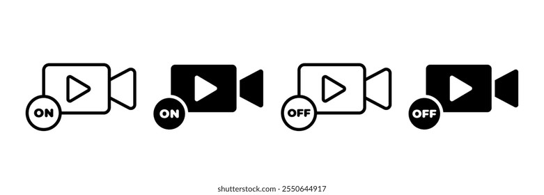 On or off video camera icon vector set. Virtual Meeting symbol