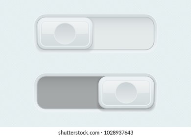 On and Off white plastic slider buttons. Vector 3d illustration