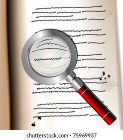 on the old page with the text is the magnifying glass