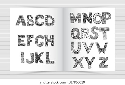 on the open white sheet coloring anti-stress alphabet