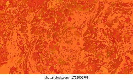Auf orangefarbenem Hintergrund, dunkelrote und ockerfarbene Punkte.