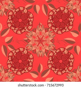On orange, brown and red background. Seamless decorative background, flower mandala. Vector illustration. Flower.