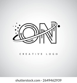 ON Orbit Monogram Logo - Futuristic Minimal Letter mark with Circular Line Art, Tech-Inspired Dots e Space Motion Concept for Modern Branding Identity