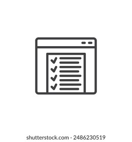 On Page SEO line icon. linear style sign for mobile concept and web design. Web page with a checklist outline vector icon. Symbol, logo illustration. Vector graphics