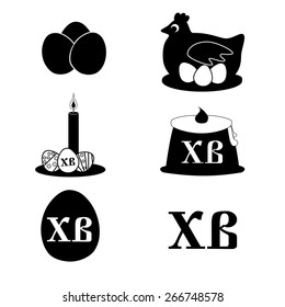 On the picture showed basic Easter symbols- Easter pie, Easter eggs, Easter candle and other.
