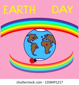 on a pink rainbow background and the globe