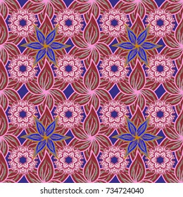 On pink, red and beige colors. Vector pattern. Vector illustration. Cute Floral pattern in the small flower. Abstract flower seamless pattern background.