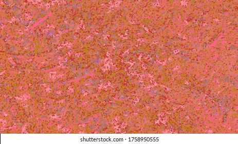 On a pink-raspberry background, ocher and red ragged spots.