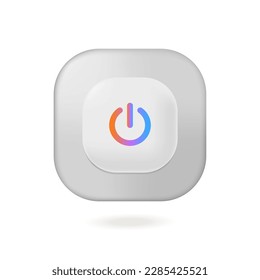 On or power button of square shape 3D illustration. Cartoon drawing of on-off button for computer or devices in 3D style on white background. Technology, connection, electricity concept