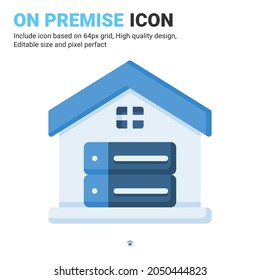 On premise icon vector with flat color style isolated on white background. Vector illustration database, server sign symbol icon concept for digital IT, industry, technology, apps, web and all project