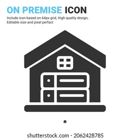 Auf der Prämisse Symbol Vektorgrafik mit Glyph-Stil einzeln auf weißem Hintergrund. Vektorgrafik-Datenbank, Symbol-Symbol-Symbol-Konzept für digitale IT, Logo, Industrie, Technologie, Apps, Web und Projekt