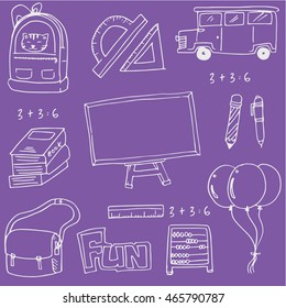 On purple backgrounds school education doodles illustration