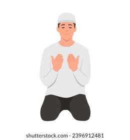 On Ramadan the Moslems pray to Allah. Flat vector illustration isolated on white background