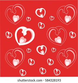 on a red background white hearts