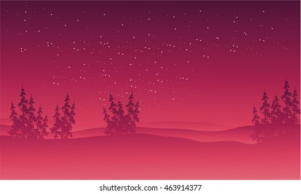 On red backgrounds hills scenery illustration at night