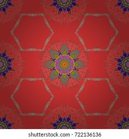 On red, beige and brown colors. Seamless pattern in vintage style with bouquets of flowers. Vector illustration.