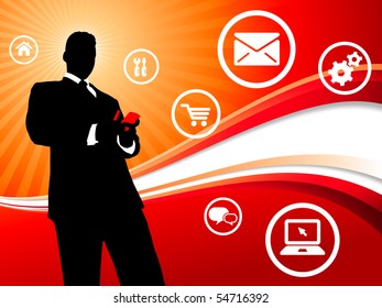 auf rotem Hintergrund mit Internet-Symbolen - Originalillustration