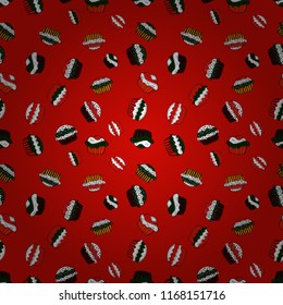 On red, white and black. Cakes seamless pattern collection. Of different types of beautiful modern cakes, such as chocolate cake. Vector illustration.