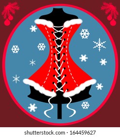 on a red-blue background there is a red-white festive corset