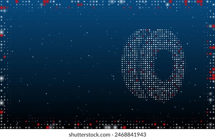 On the right is the 3D printing filament symbol filled with white dots. Abstract futuristic frame of dots and circles. Vector illustration on blue background with stars