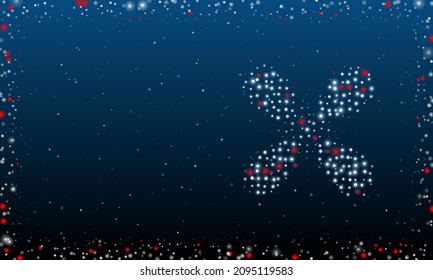 On the right is the abstract star symbol filled with white dots. Pointillism style. Abstract futuristic frame of dots and circles. Some dots is red. Vector illustration on blue background with stars