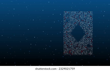 Auf der rechten Seite befindet sich das Symbol eines Diamanten mit weißen Punkten. Hintergrundmuster aus Punkten und Kreisen verschiedener Farben. Vektorgrafik auf blauem Hintergrund mit Sternen