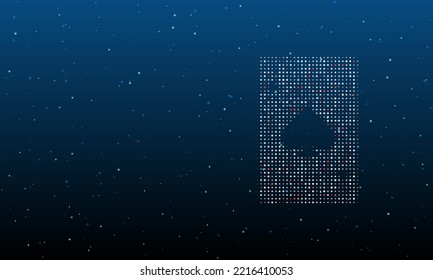 On the right is the ace of spades symbol filled with white dots. Background pattern from dots and circles of different shades. Vector illustration on blue background with stars