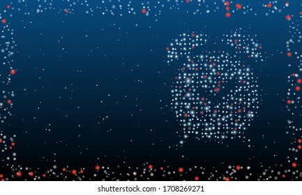 On the right is the alarm clock symbol filled with white dots. Abstract futuristic frame of white dots and circles. Some dots is red. Vector illustration on blue background with stars