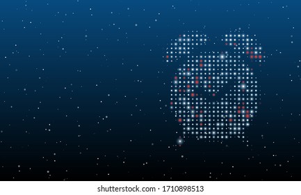 A la derecha está el símbolo del reloj despertador lleno de puntos blancos. Patrón de fondo de puntos blancos y círculos de diferentes tonalidades. Algunos puntos son rojos. Ilustración vectorial sobre fondo azul con estrellas