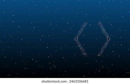 On the right is the angle brackets symbol filled with white dots. Background pattern from dots and circles of different shades. Vector illustration on blue background with stars
