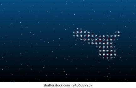 On the right is the angle grinder symbol filled with white dots. Background pattern from dots and circles of different shades. Vector illustration on blue background with stars