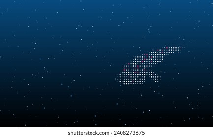 On the right is the angle grinder symbol filled with white dots. Background pattern from dots and circles of different shades. Vector illustration on blue background with stars