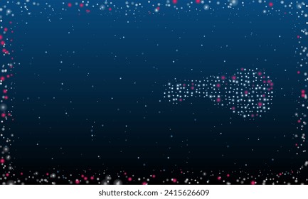 On the right is the angle grinder symbol filled with white dots. Pointillism style. Abstract futuristic frame of dots and circles. Some dots is pink. Vector illustration on blue background with stars