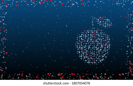 On the right is the apple symbol filled with white dots. Abstract futuristic frame of dots and circles. Some dots is red. Vector illustration on blue background with stars