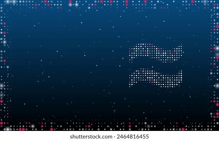 On the right is the approximately equal symbol filled with white dots. Abstract futuristic frame of dots and circles. Vector illustration on blue background with stars
