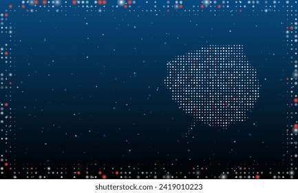 On the right is the aspen leaf symbol filled with white dots. Pointillism style. Abstract futuristic frame of dots and circles. Some dots is red. Vector illustration on blue background with stars