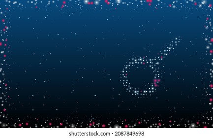 On the right is the astrological connection symbol filled with white dots. Abstract futuristic frame of dots and circles. Vector illustration on blue background with stars