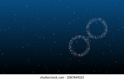 On the right is the astrological opposition symbol filled with white dots. Background pattern from dots and circles of different shades. Vector illustration on blue background with stars