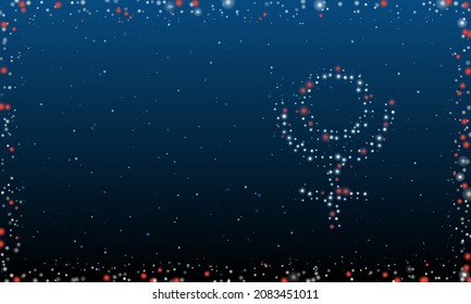 A la derecha está el símbolo astrológico pluto lleno de puntos blancos. Resumen marco futurista de puntos y círculos. Ilustración vectorial sobre fondo azul con estrellas