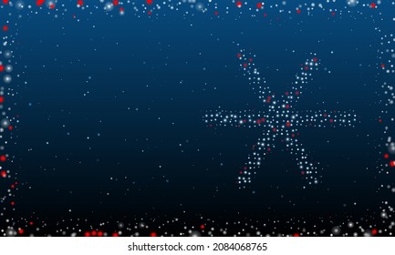 On the right is the astrological sextile symbol filled with white dots. Abstract futuristic frame of dots and circles. Vector illustration on blue background with stars