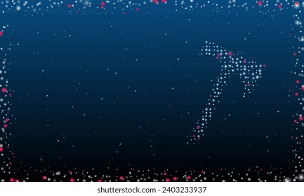 On the right is the axe symbol filled with white dots. Pointillism style. Abstract futuristic frame of dots and circles. Some dots is pink. Vector illustration on blue background with stars
