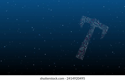 A la derecha está el símbolo del hacha rellenado con puntos blancos. Patrón de fondo de puntos y círculos de diferentes matices. Ilustración vectorial sobre fondo azul con estrellas