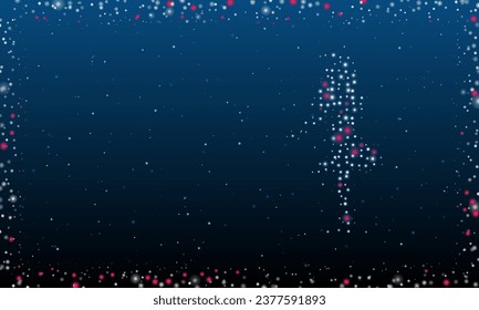 On the right is the ballerina symbol filled with white dots. Pointillism style. Abstract futuristic frame of dots and circles. Some dots is pink. Vector illustration on blue background with stars